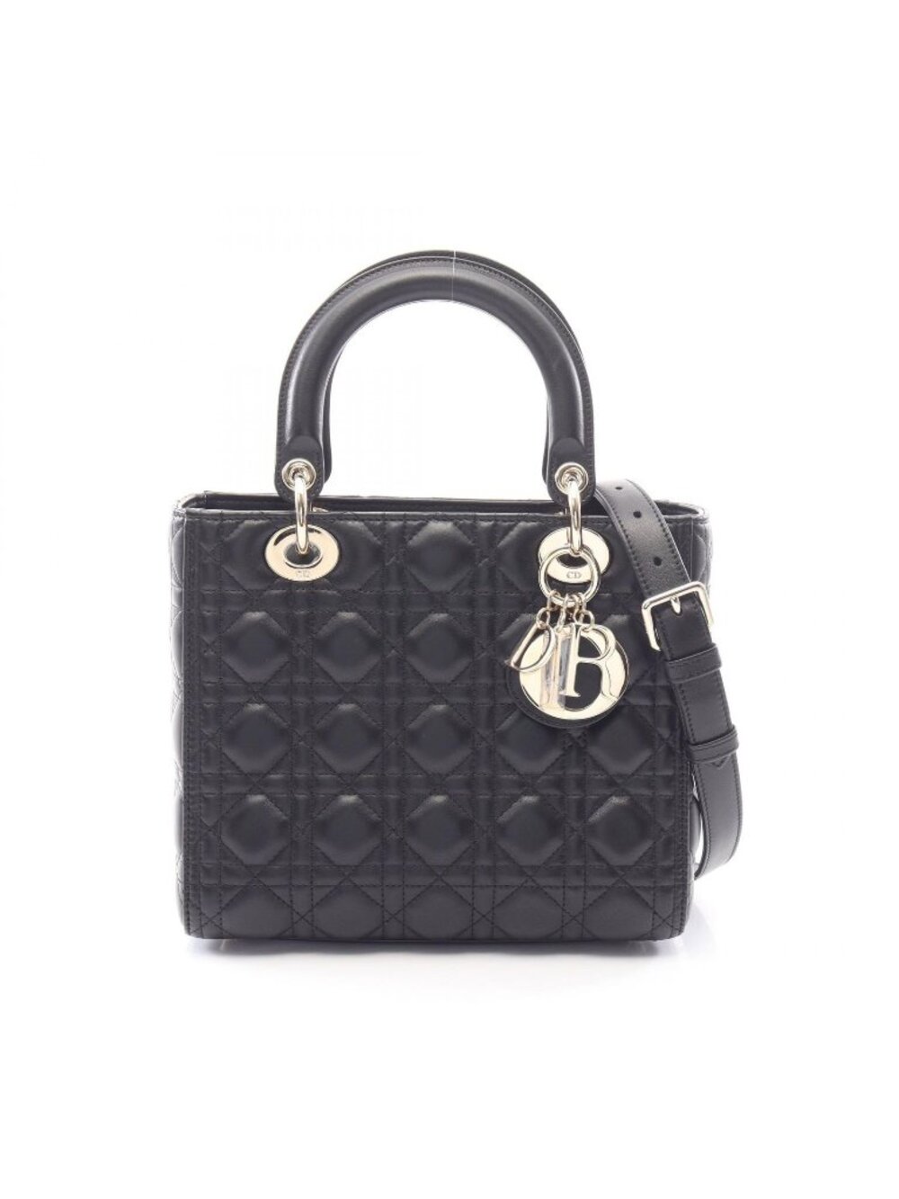 Dior Handbag Lady Dior Medium Cannage 2-Way Black Leather Tote